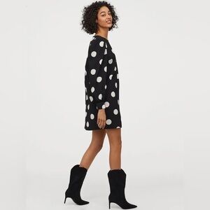 H&M POLKA DOT PUFF SLEEVE BLACK DRESS SIZE SMALL